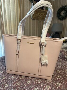 Michael Kors Blush Leather Tote with Gold Logo